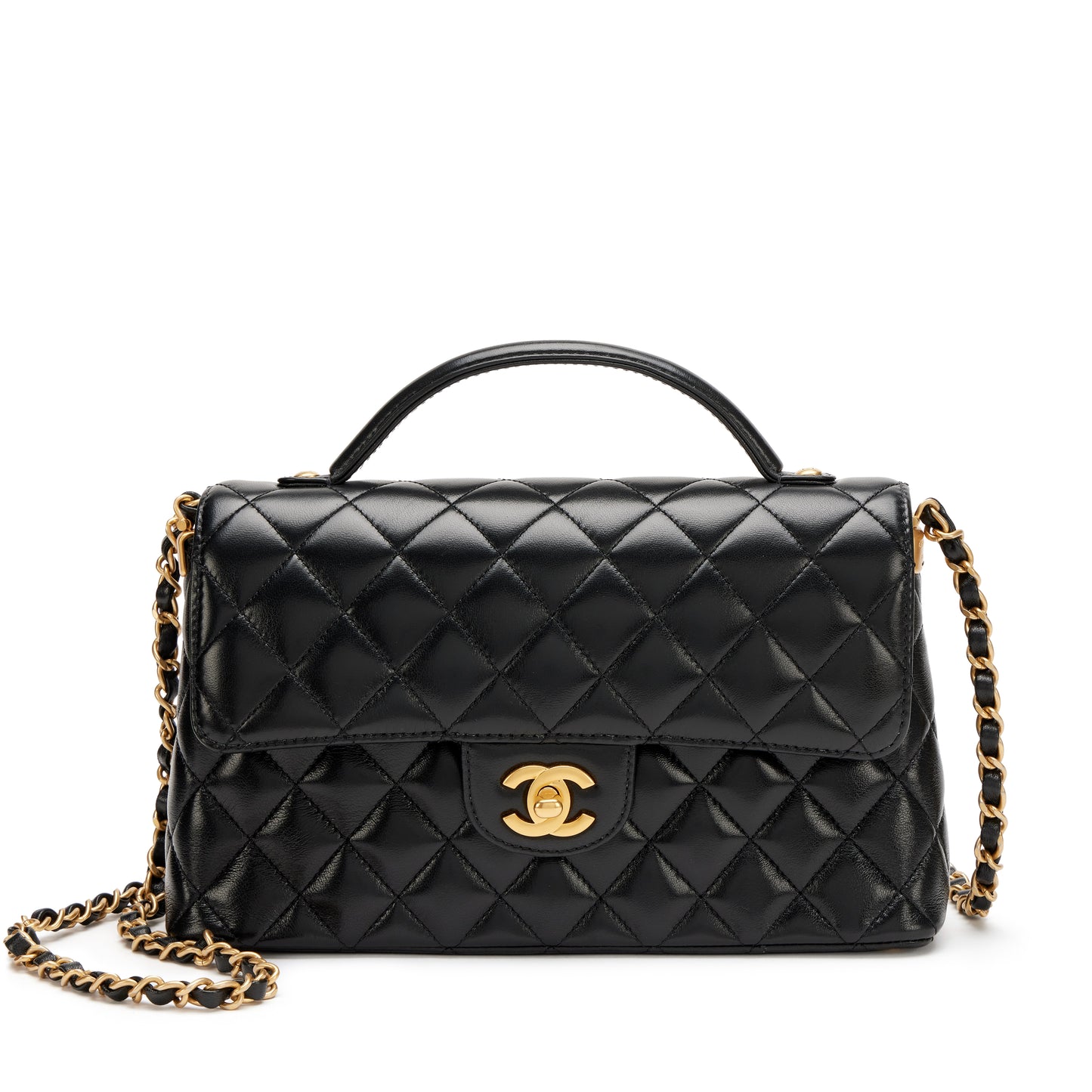Chanel quilted black gold bag